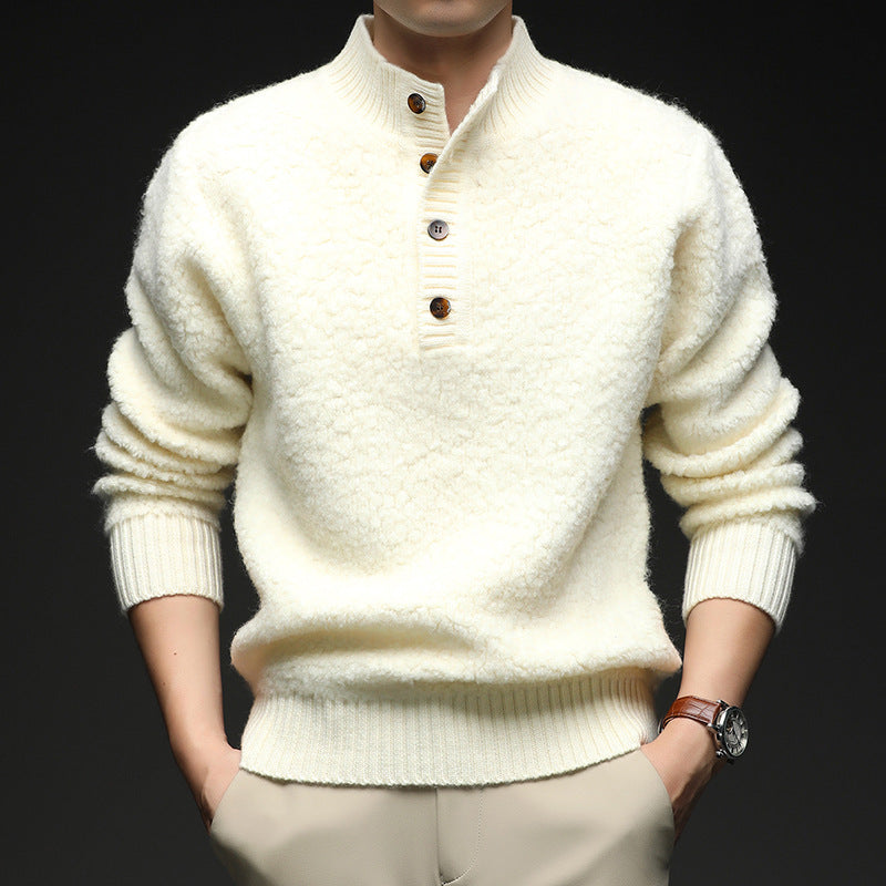 Men's sweater with textured surface and practical button closure Skorter