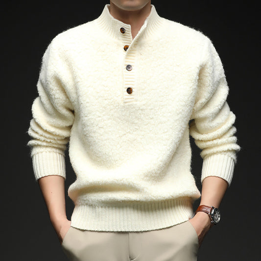 Men's sweater with textured surface and practical button closure Skorter