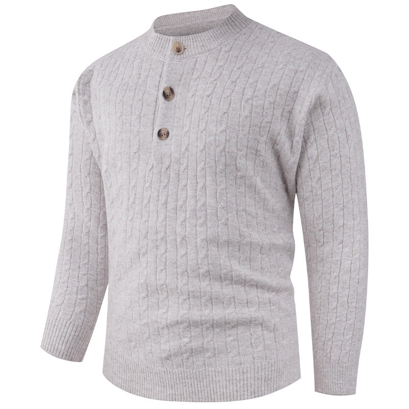 Men's chunky knit sweater with modern shawl collar and button details Skorter