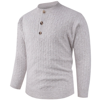 Men's chunky knit sweater with modern shawl collar and button details Skorter