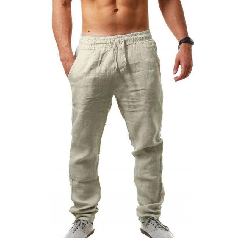Men's airy linen pants in relaxed fit with practical drawstring Skorter