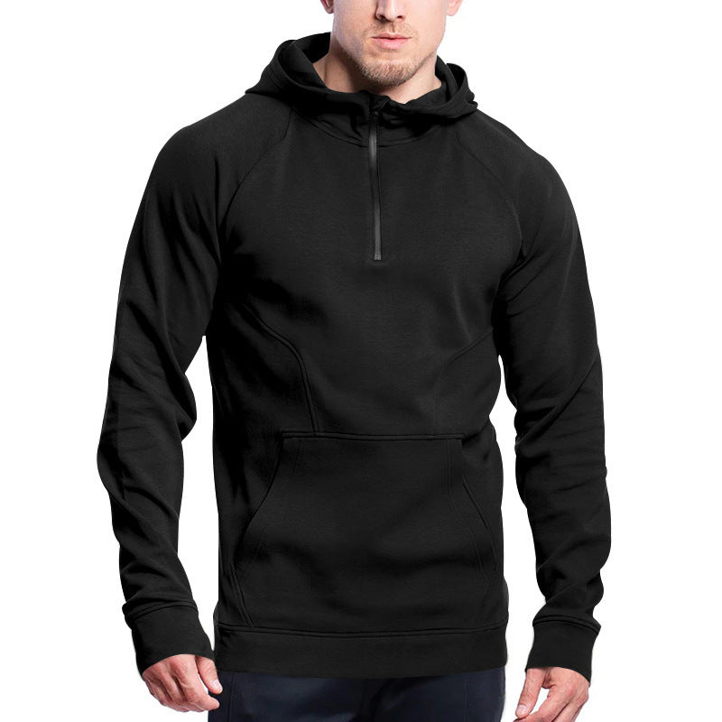 Men's Sporty Hoodie with Half Zipper and Practical Kangaroo Pocket Skorter