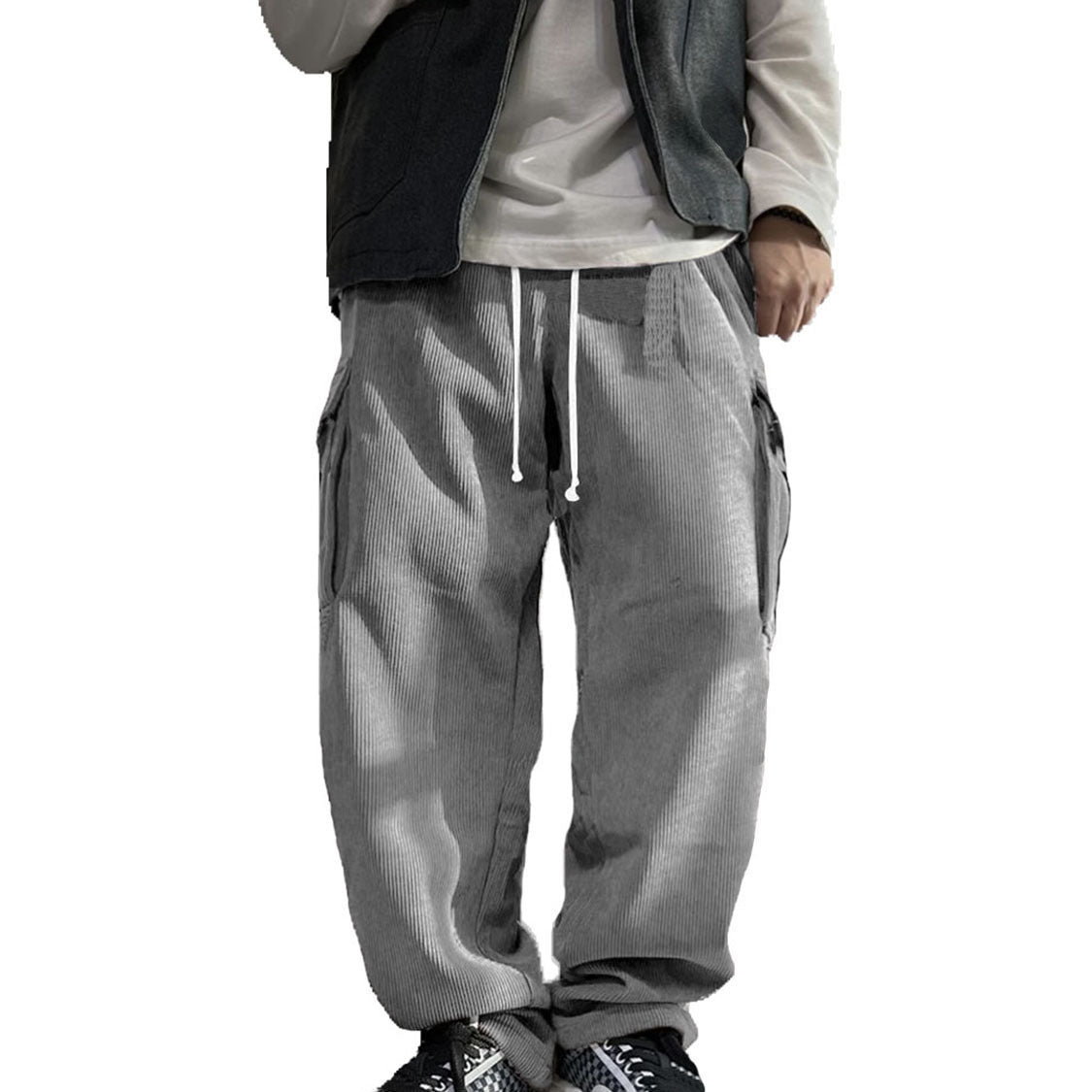 Men's Stylish Cargo Pants with Side Pockets and Elastic Waistband Skorter