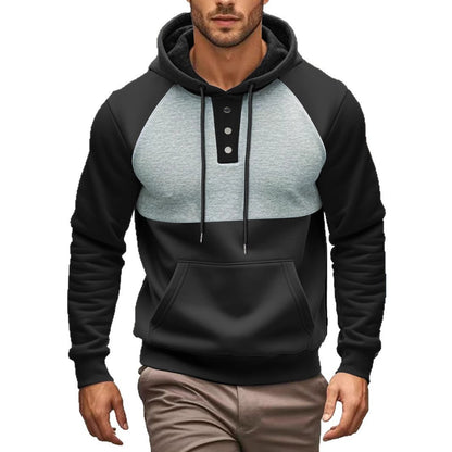 Men's stylish hoodie with contrasting color zone and practical button details Skorter