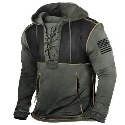 Men's hoodie with trendy lacing detail and American flag motif Skorter