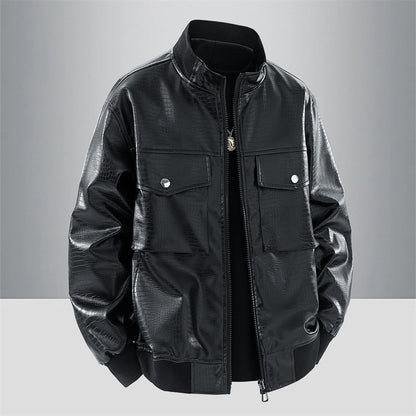 Men's Biker Jacket Made Of Faux Leather with Crocodile Embossing Skorter