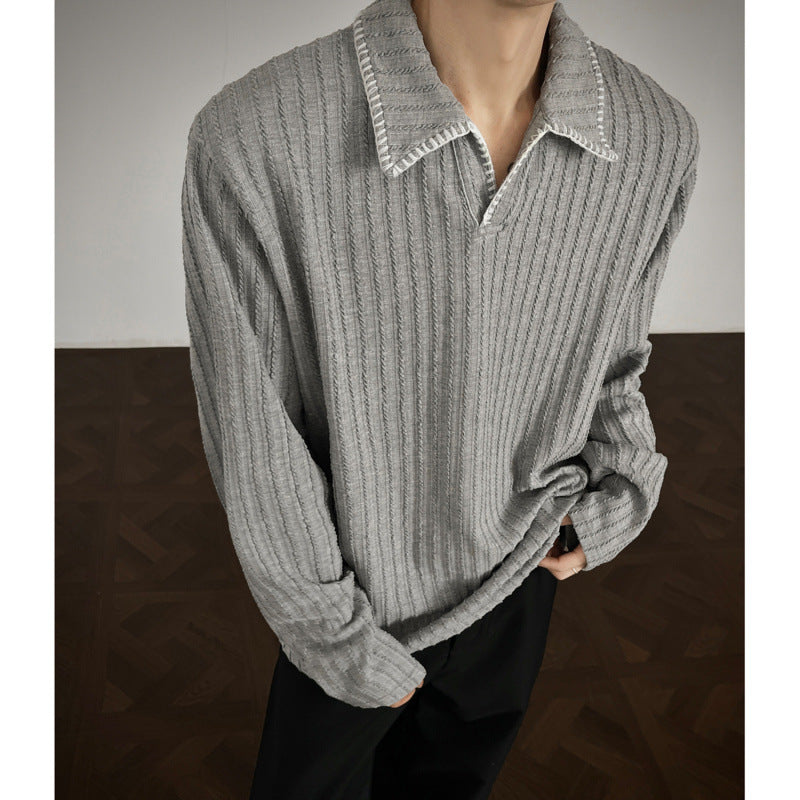 Men's sweater with casual textured design and trendy collar Skorter
