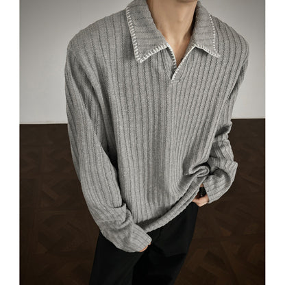 Men's sweater with casual textured design and trendy collar Skorter