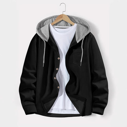 Men's versatile hoodie shirt with textured surface and practical chest pocket Skorter