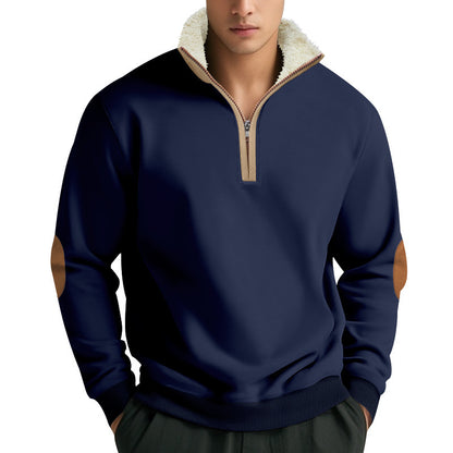 Men's stylish fleece pullover with half-zip and contrasting elbow patches Skorter