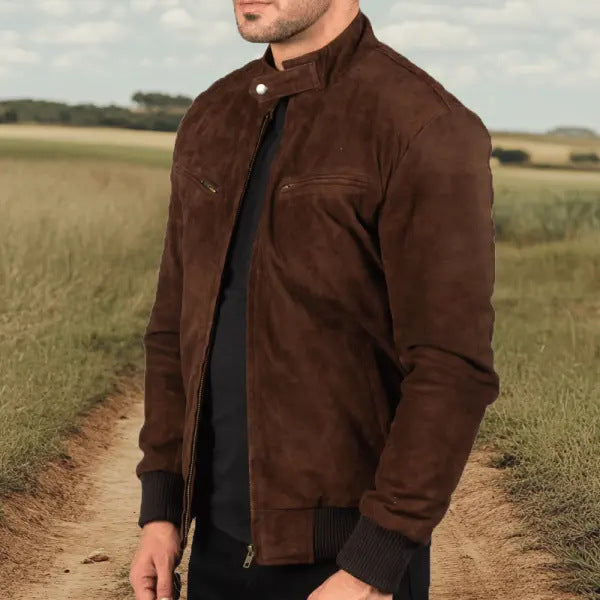 Men's suede jacket in modern design with practical pockets Skorter