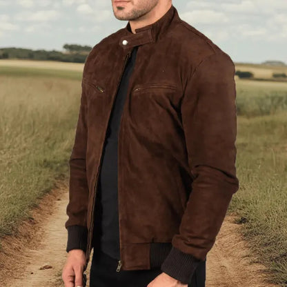 Men's suede jacket in modern design with practical pockets Skorter