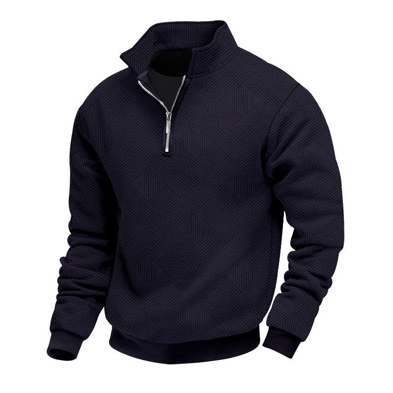 Men's sporty pullover with standing collar and attractive textured pattern Skorter