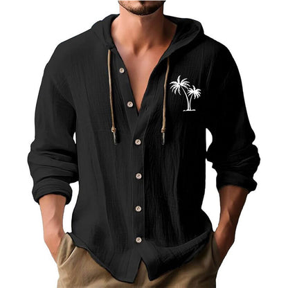 Men's casual hoodie shirt with decorative palm print and button placket Skorter