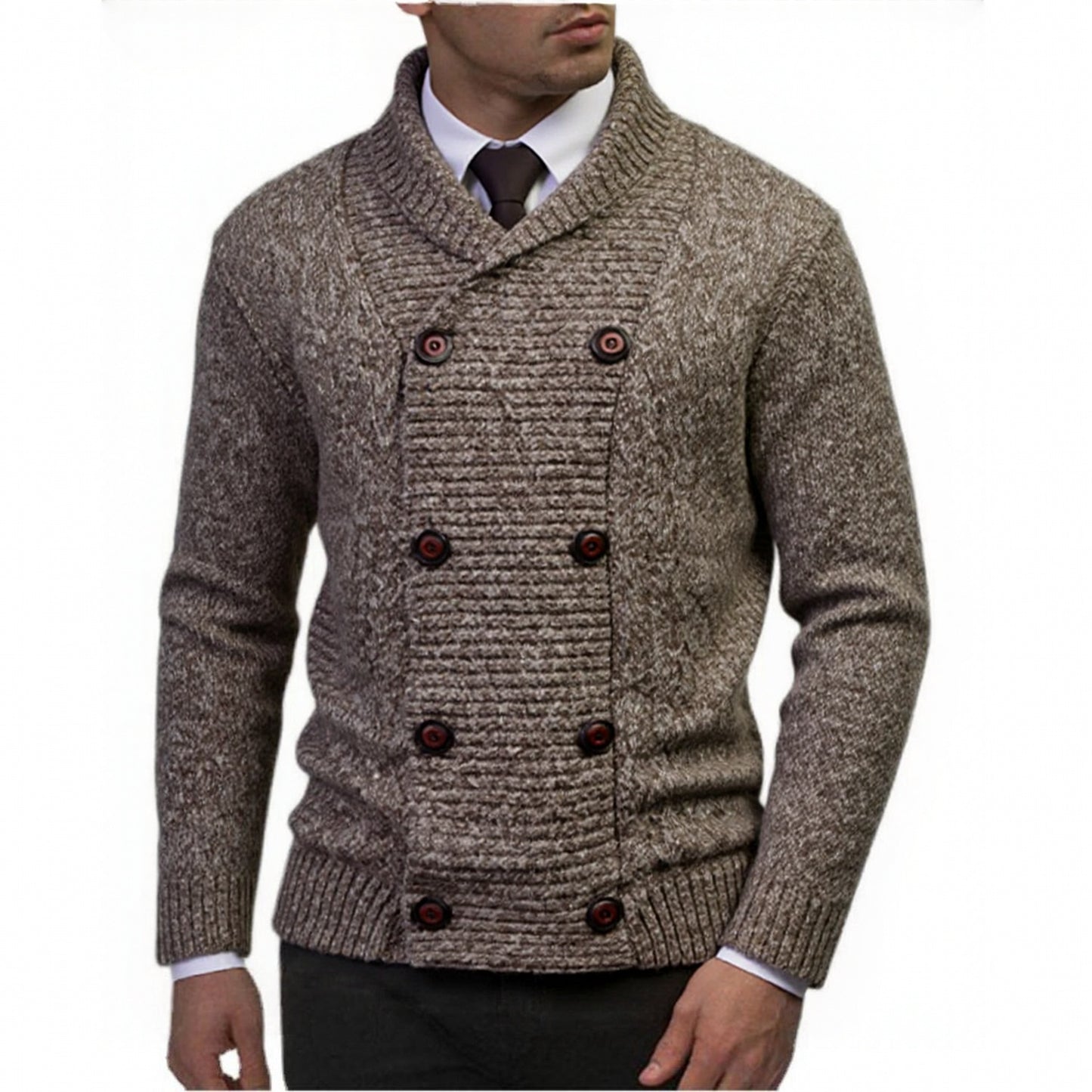 Men's stylish knitted sweater with double button closure and textured design Skorter
