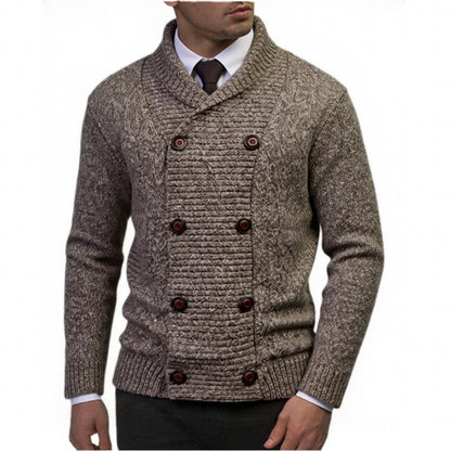 Men's stylish knitted sweater with double button closure and textured design Skorter