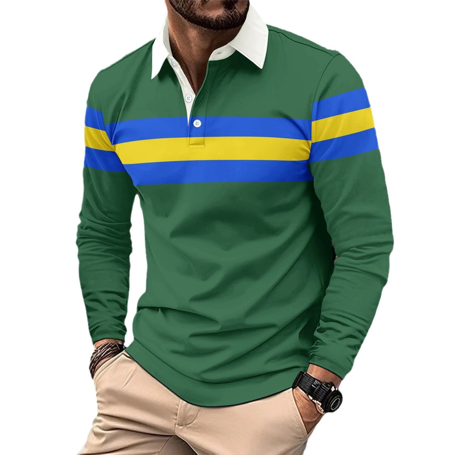 Men's Sporty Long Sleeve Shirt with Colorful Stripes Skorter