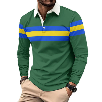 Men's Sporty Long Sleeve Shirt with Colorful Stripes Skorter