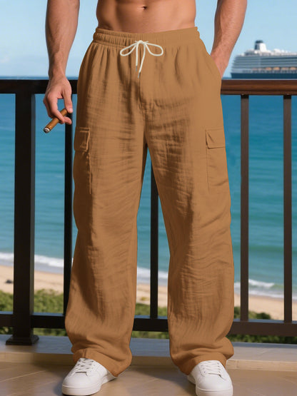 Men's relaxed cargo pants with elastic waistband and practical side pockets Skorter