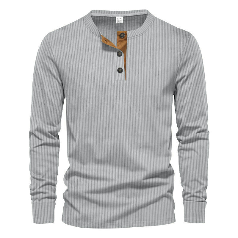 Men's long-sleeve shirt with textured ribbed look and fashionable button placket detail Skorter