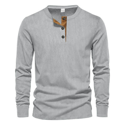 Men's long-sleeve shirt with textured ribbed look and fashionable button placket detail Skorter