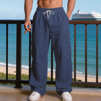 Men's relaxed cargo pants with elastic waistband and practical side pockets Skorter