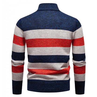 Men's stylish knit sweater with half zipper and striped pattern Skorter