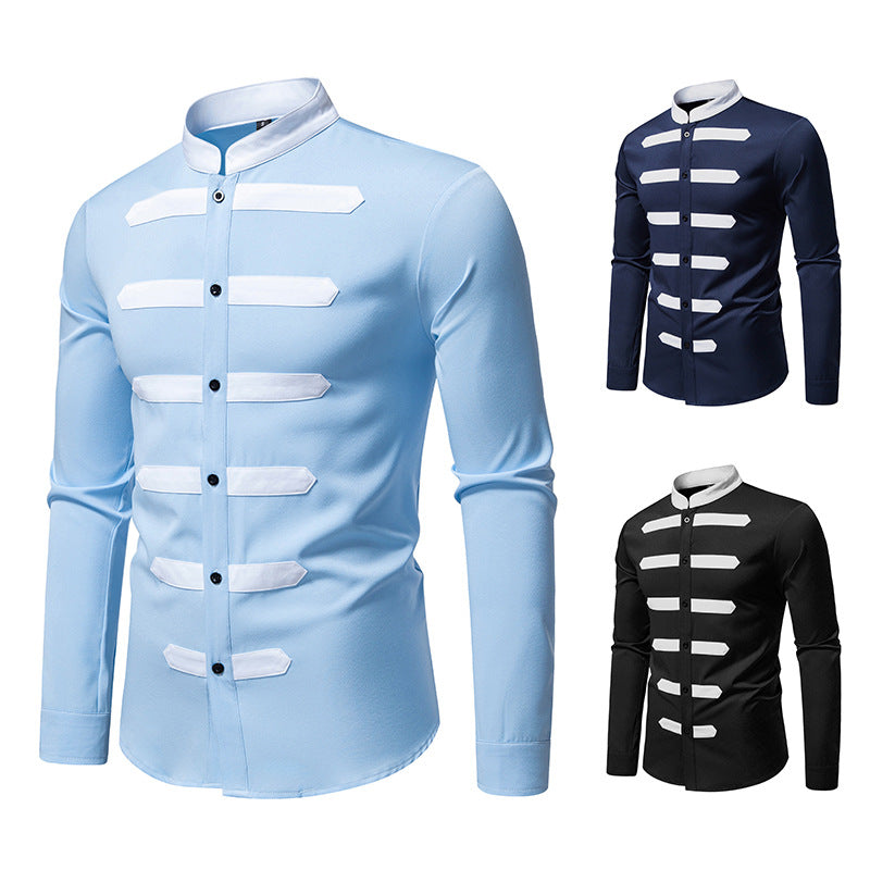 Men's Fashion Long Sleeve Shirt with Contrasting Inserts Skorter