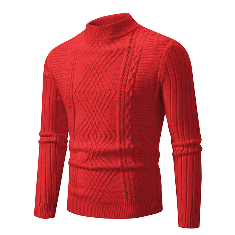 Men's turtleneck sweater made of high-quality cotton with structured cable pattern Skorter