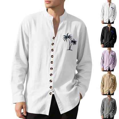 Men's long-sleeve shirt with embroidered palm motif and button placket Skorter