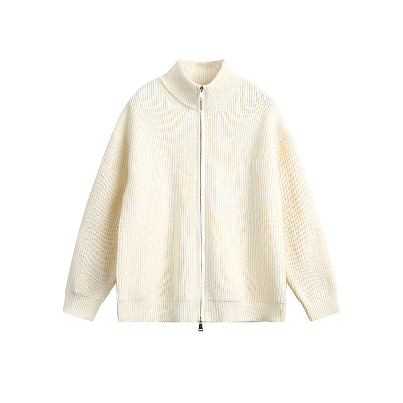 Men's chunky knit jacket with high collar and full zip Skorter