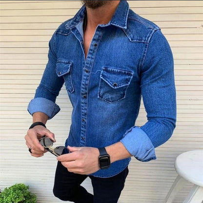 Men's Denim Shirt with Modern Cut and Practical Breast Pockets Skorter