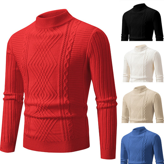 Men's turtleneck sweater made of high-quality cotton with structured cable pattern Skorter