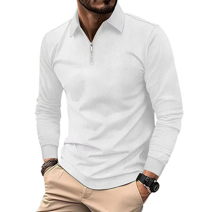 Men's stylish stand-up collar sweater with textured fabric and zipper Skorter