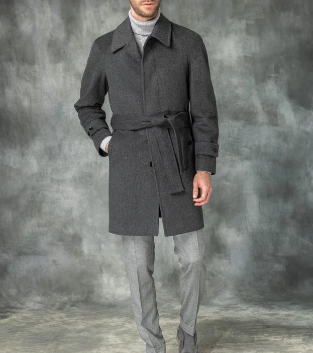 Men's elegant trench coat with waist belt and modern accents Skorter