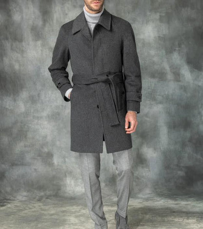 Men's elegant trench coat with waist belt and modern accents Skorter