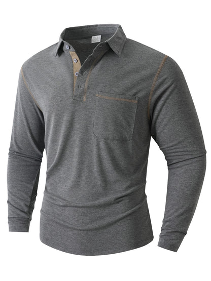 Men's stylish long sleeve polo shirt with practical chest pocket and elegant contrast details Skorter