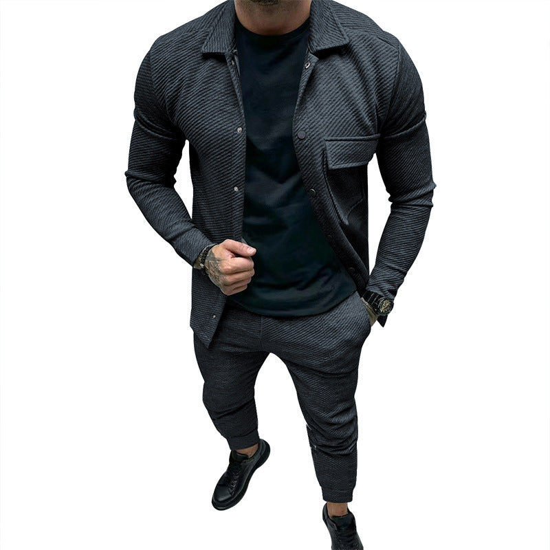 Men's trendy casual jogging suit set with elastic waistband and textured design Skorter