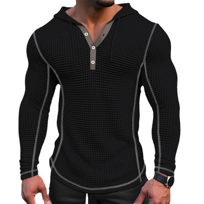 Men's stylish hooded shirt with textured design and button placket Skorter