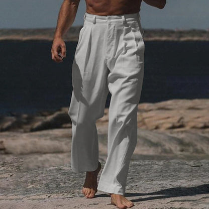 Men's elegant linen trousers with wide cut and high wearing comfort Skorter