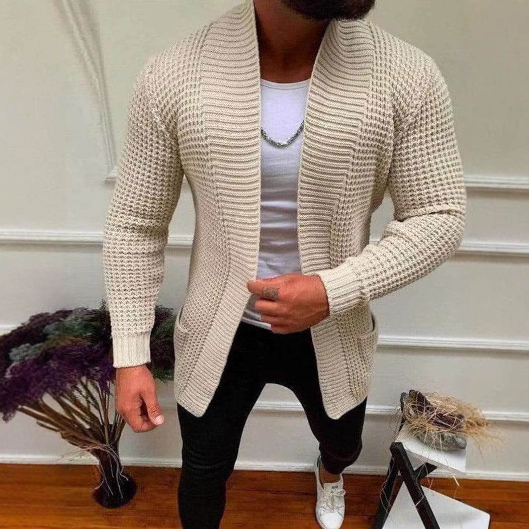 Men's chunky cardigan with open design and deep collar Skorter