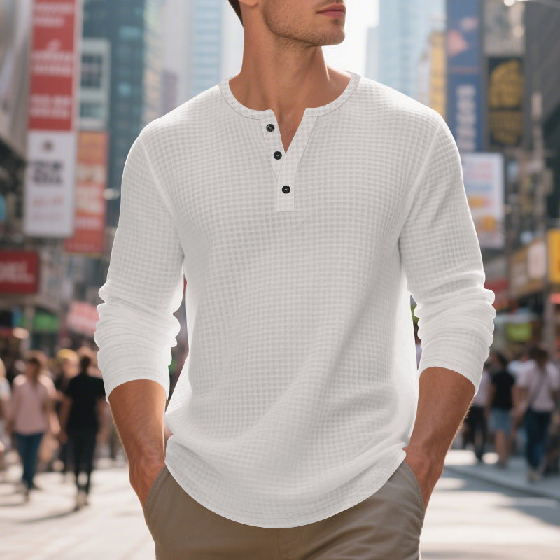 Men's Long Sleeve Shirt with Press Buttons and Textured Design Skorter