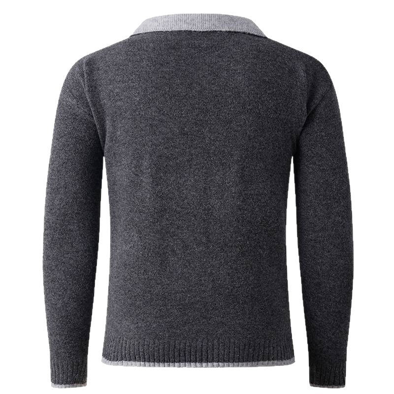 Men's V-neck sweater with shirt collar and fine texture Skorter