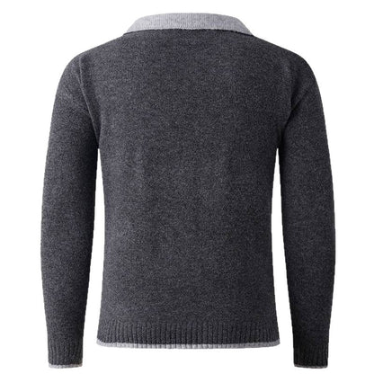 Men's V-neck sweater with shirt collar and fine texture Skorter