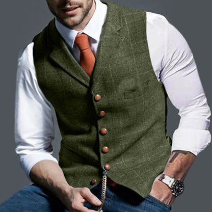Men's vest made of high-quality linen fabric with individual wooden buttons Skorter