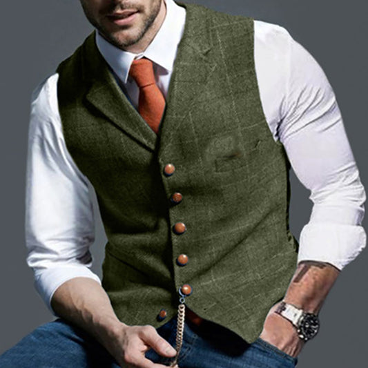 Men's vest made of high-quality linen fabric with individual wooden buttons Skorter