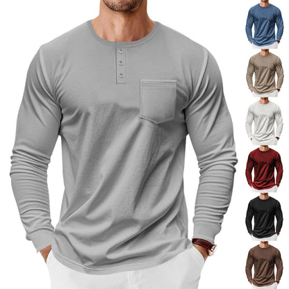Men's long-sleeve shirt with fashionable Henley neckline and practical breast pocket Skorter