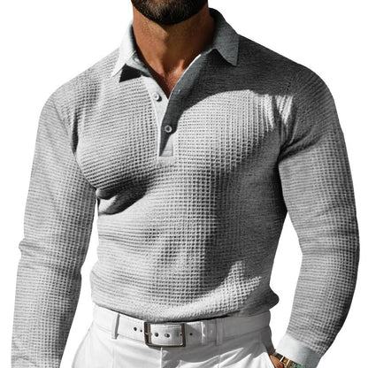 Men's Luxurious Long Sleeve Polo Shirt with Textured Design and Modern Details Skorter