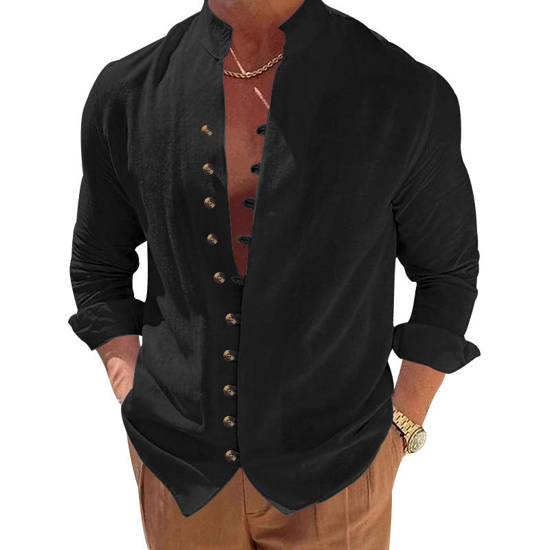 Men's stylish shirt with fashionable buttons and modern stand-up collar Skorter