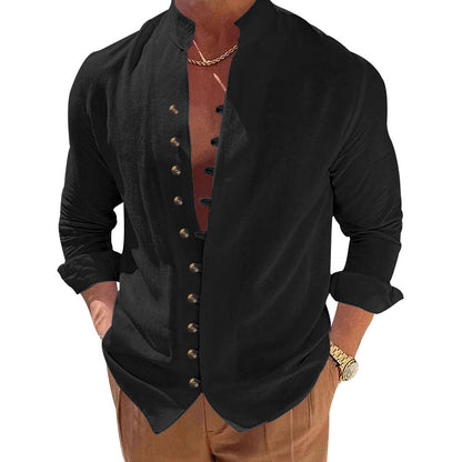 Men's stylish shirt with fashionable buttons and modern stand-up collar Skorter